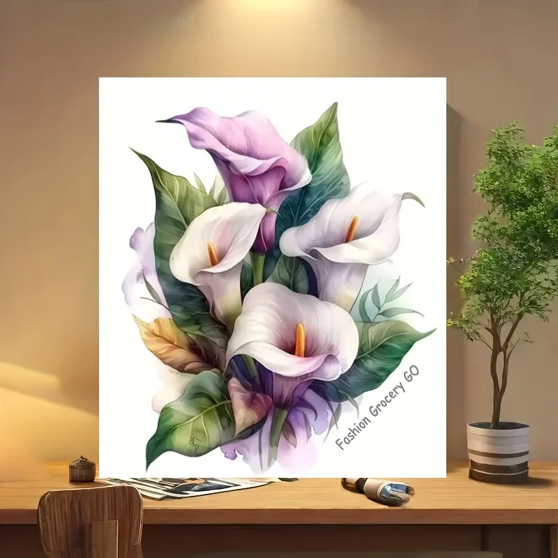 Professional Art Use 1 Set Adult DIY Paint by Numbers Kit: A Bouquet of Colorful Calla Lilies, Acrylic Painting Set with Brushes