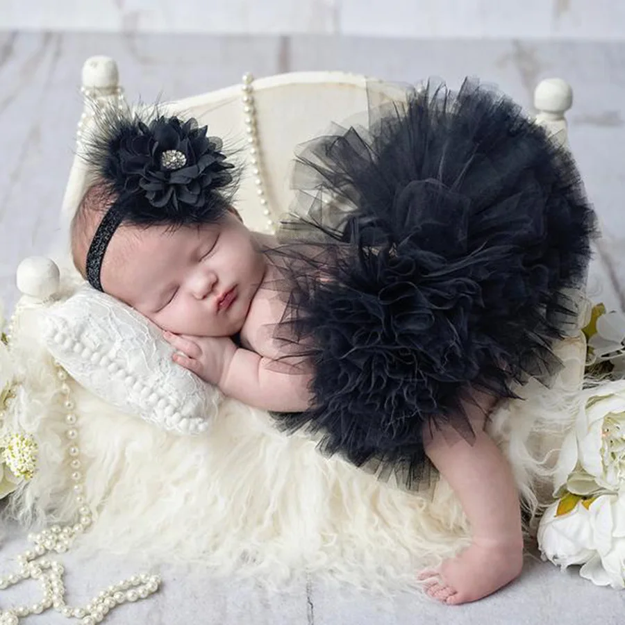 2pcs/Set Newborn Girls Tutu Skirts For Photoshoot Cute Baby Girls Fluffy Bow Cake Skirts+Headband Sets Infant Photography Props