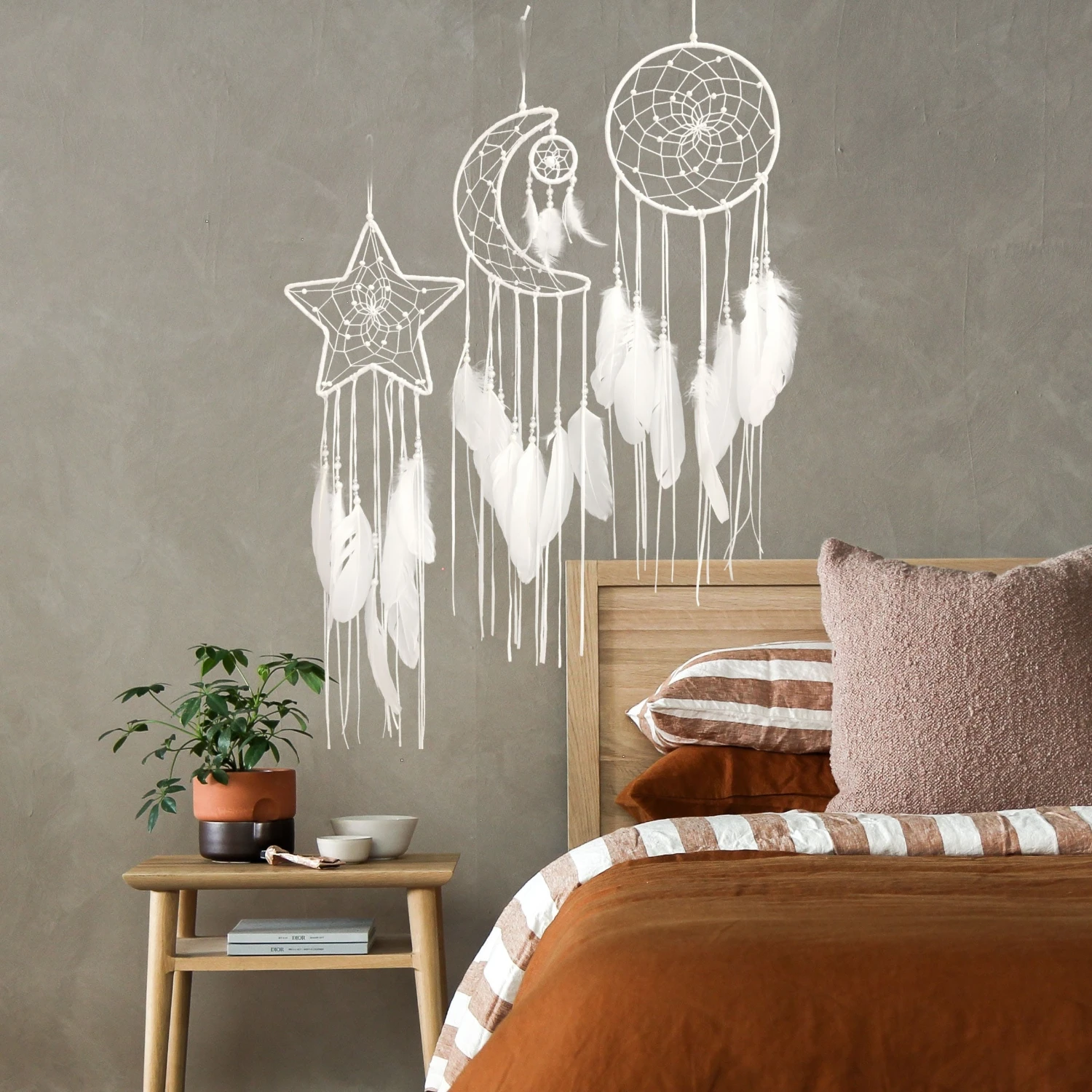 Sun  Star Dream Catcher Bedroom Wall Decor, Christmas  Decoration, Room Accessory, White  Feather Decoration - Unique  Craft Wal