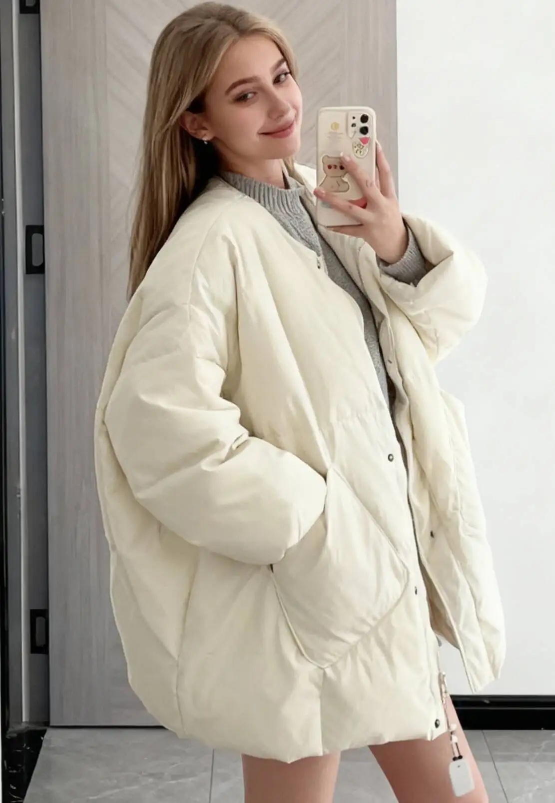 

Parkas Womens Girls Winter Velvet Fleece-Padded Double-Layered Double-Sided Spliced Detachable-Sleeve Concealed Multi-Pockets OL