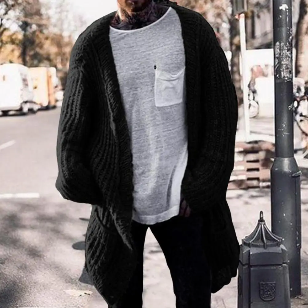 

Trendy Men Cardigan Sweater Pockets Streetwear Cozy Coldproof Pure Color Knitted Cardigan