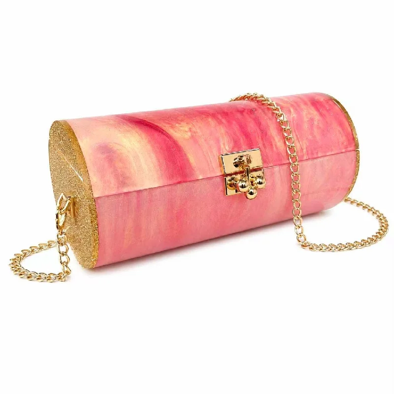 

Acrylic Clutch Evening Bag For Women, Clear Hard Shell Chain Crossbody Purse, Long Cylinder Handbag For Party Wedding Summer Dat