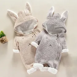 Baby Jumpsuit Winter Newborn Warm Crawling Suit Newborn Infant Baby Boy Girl Cartoon Hooded 3D Ear Romper Jumpsuit Clothes