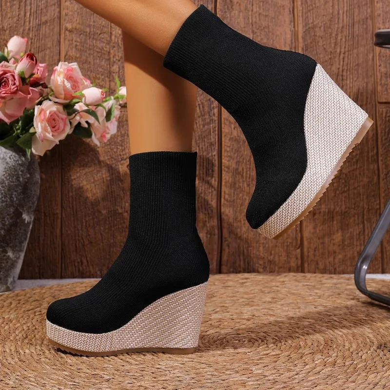 

Осенне-зимняя женская обувь больших размеров, ботинки на резинке, новые элегантные и тонкие ботинки на высоком каблуке, ботильоны в корейском стиле.