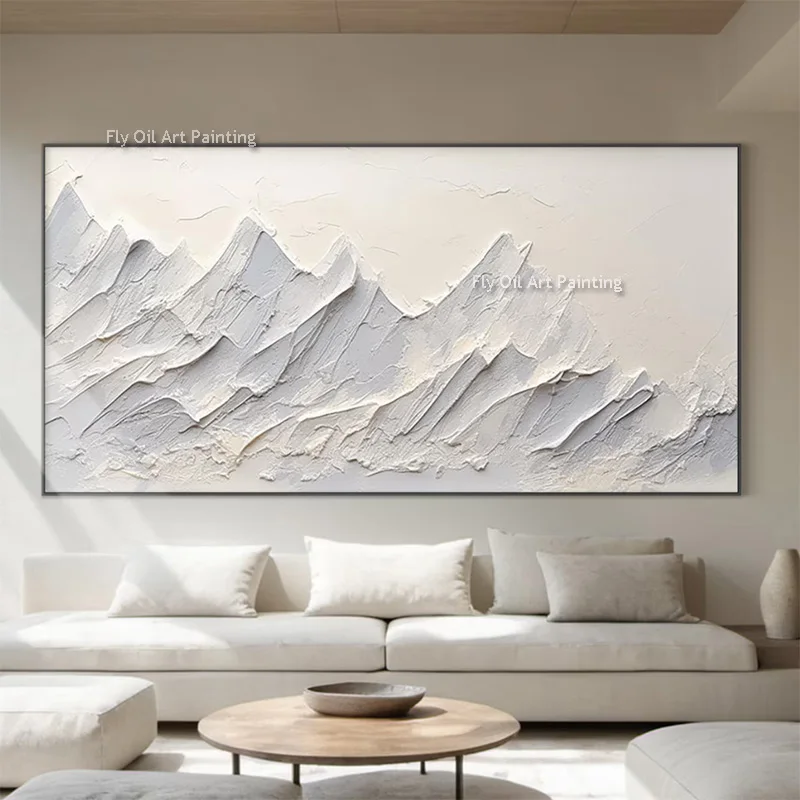Large Handmade Winter Season Knife Thick White Mountains Canvas Wall Art For Home Wall Decor New Design Mountain Landscape Art