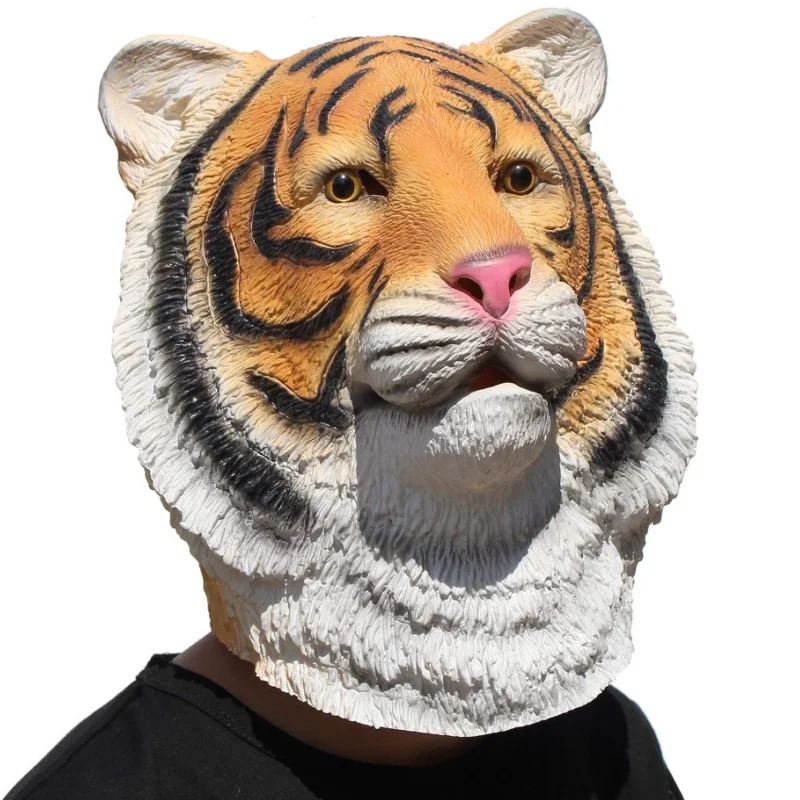 

Funny Tiger Latex Mask Novelty Halloween Party Cosplay Costumes Headgear Realistic Animal Full Head Latex Mask