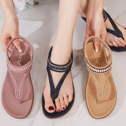 Summer Women 2cm Platform 3.5cm High Heels Sandals Lady Bling Elastic String Bead Pink High Heels Female Fashion Barefoot Shoes