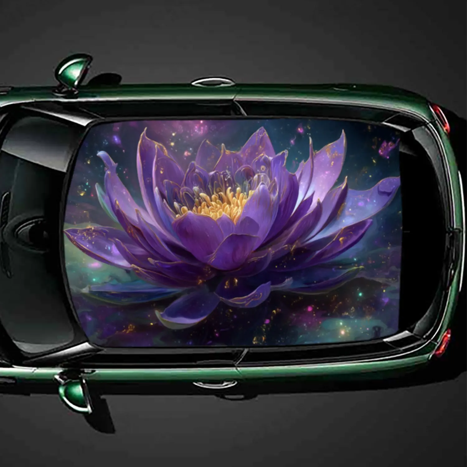 

Mystic Starry Lotus Print PVC Car Roof Sticker, Self-Adhesive Waterproof Car vinyl Decal, Car Decoration Protection Stickers, Ea