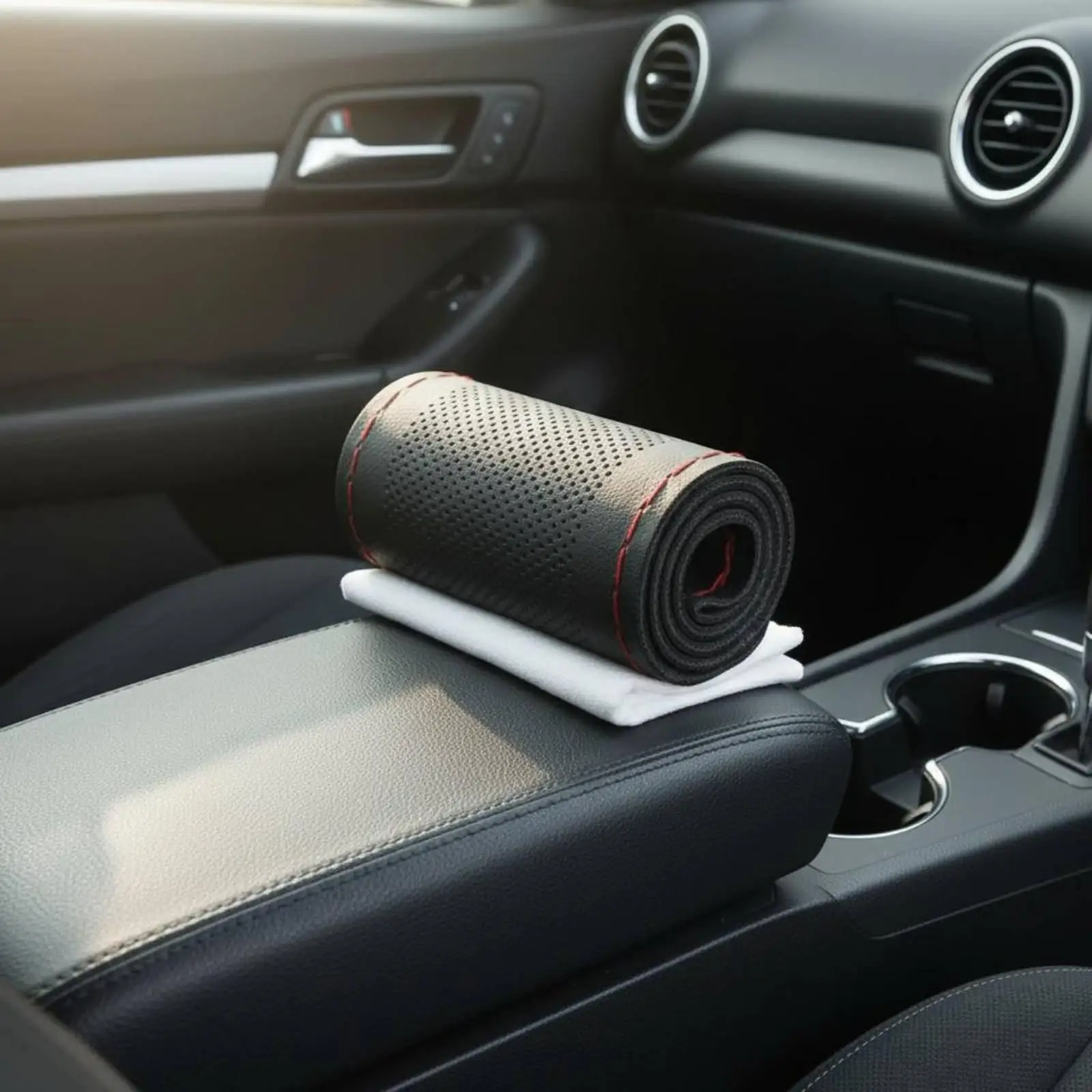 Anti Slip Perforated Steering Wheel Cover Microfiber Leather Sew on Breathable Sweat Proof Custom Fit Car Interior Accessory for
