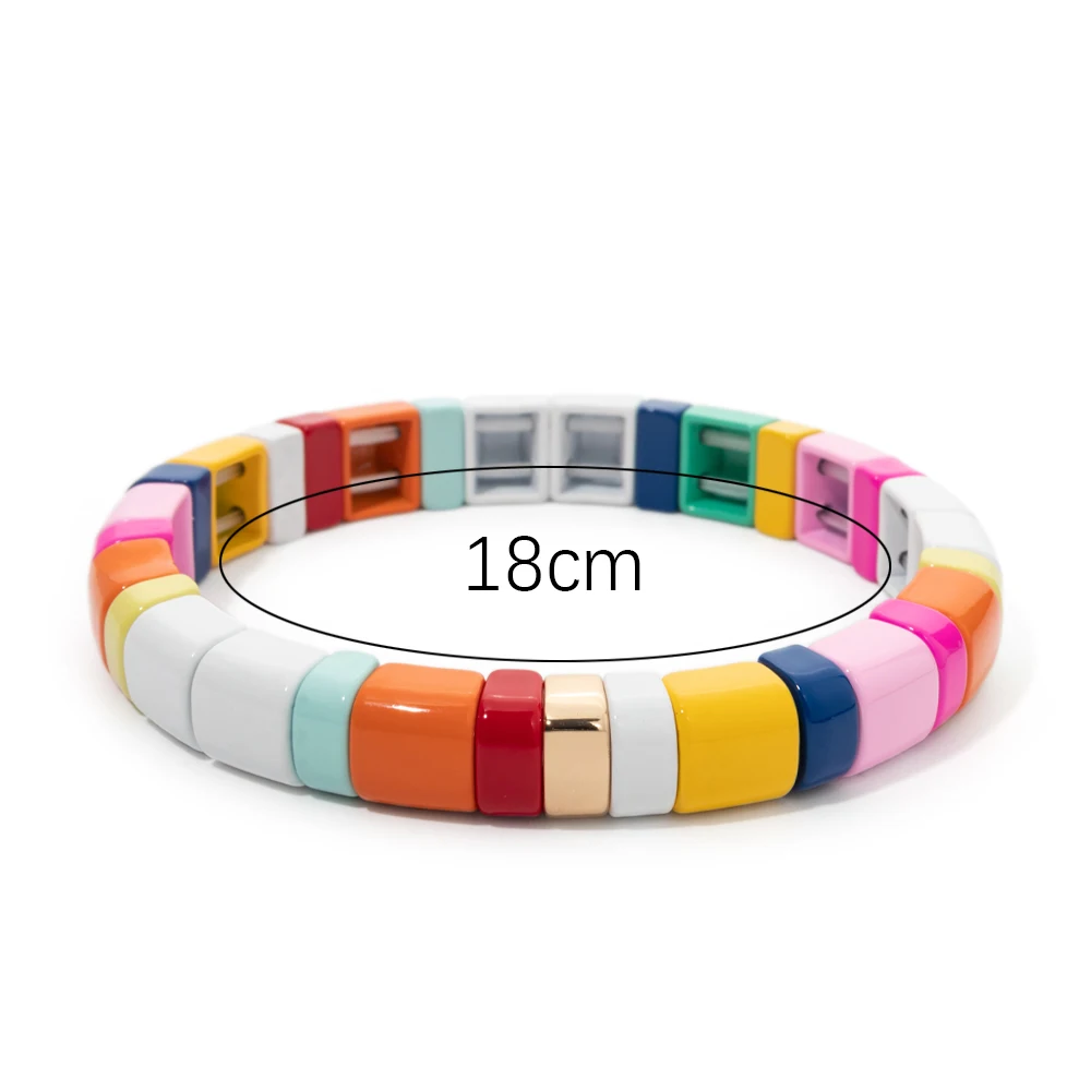 2024 New Arch 6X8MM Shape Colorful Enamel Bracelets For Women Colorful Elastic Beaded Boho Bangle For Women Accessory