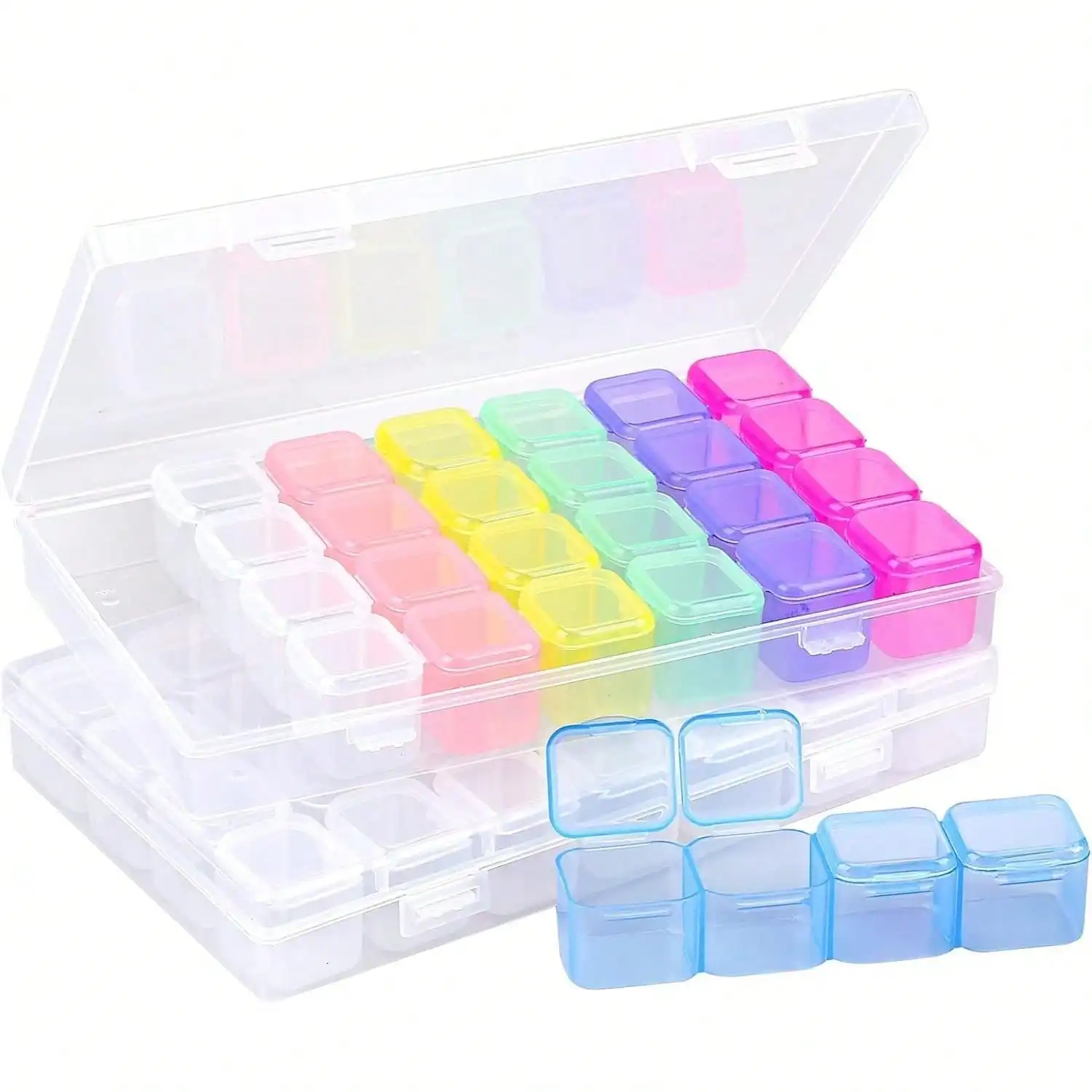 2 Pcs 28-Cell Travel Moisture-Proof Medicine Box, Portable For Daily Storage, Outdoor Trips And Office Use, Office Medication Storage, Daily Medicine Storage, Travel Pill Container, Also For Diamond Embroidery, Nails polish, Jewelry Storage
