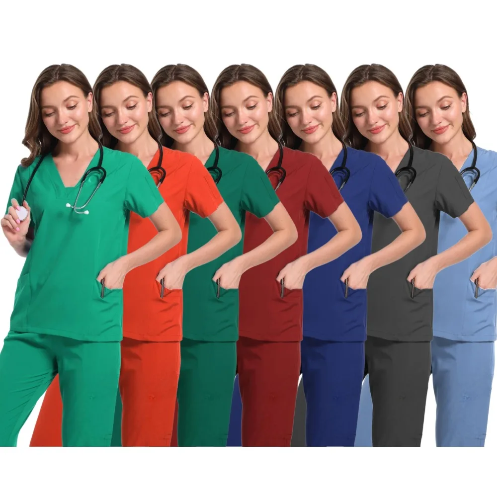 Nurse Uniform Scrubs Sets Women Blouse Medicale Femme Nursing Pants Suits Medical Accessories Healthcare Beauty Salons Work Wear