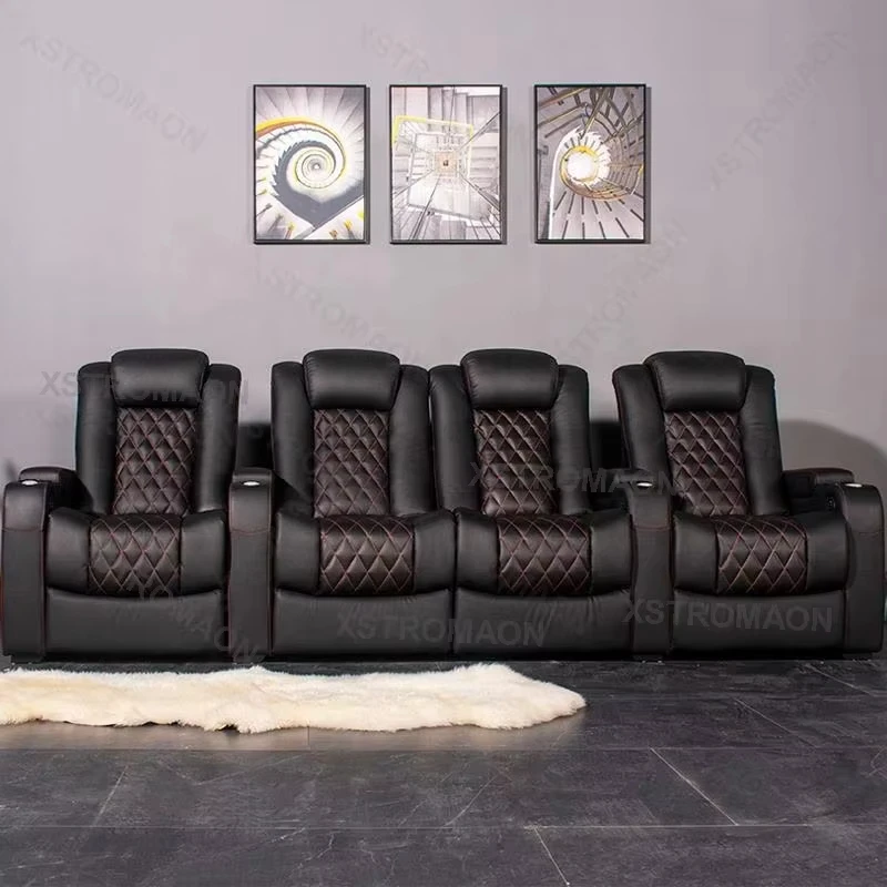 Electric Recliner Chair Sofa Comfortable Theater Seat with Wireless Charger and LED Lights Home Cinema Italian Leather Sofa