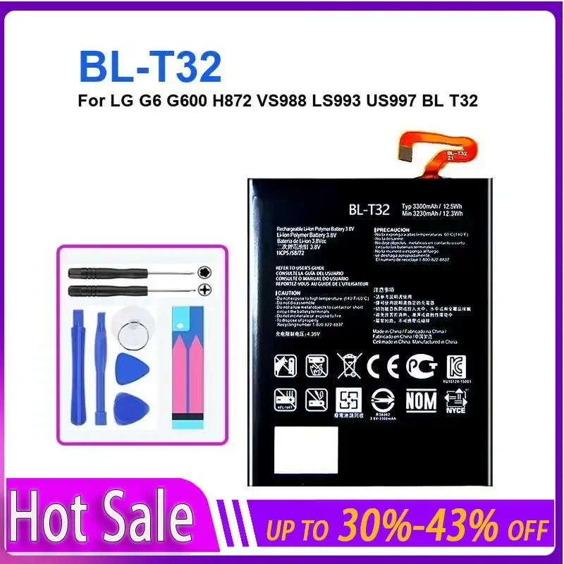 

BL-T32 BLT32 3300mAh Mobile Battery For LG G6 G600 H872 VS988 LS993 US997 BL T32 Lithium Polymer Accumulator batteries + NO