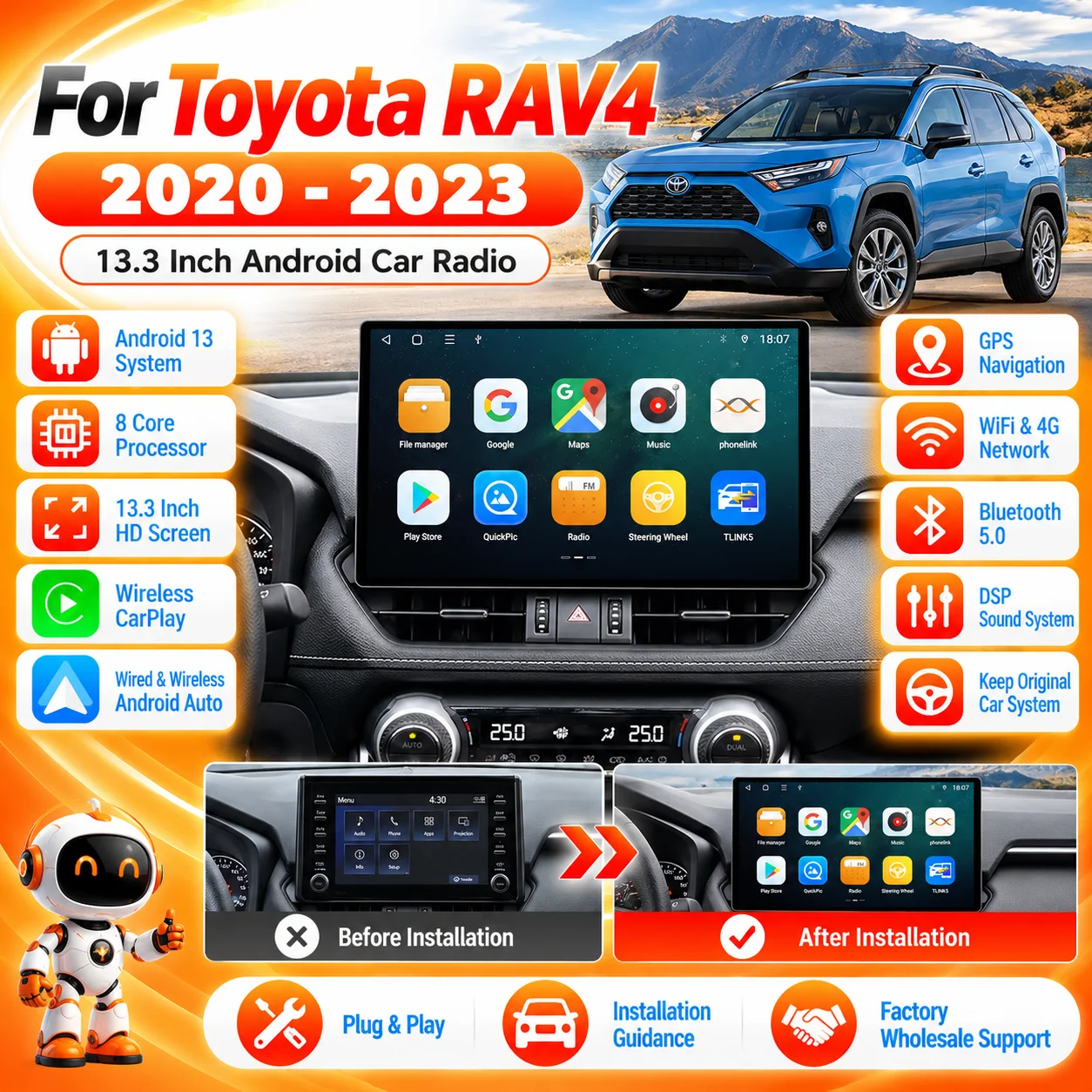 CarPlay Infotainment Display For Toyota Corolla 2021 13.3
