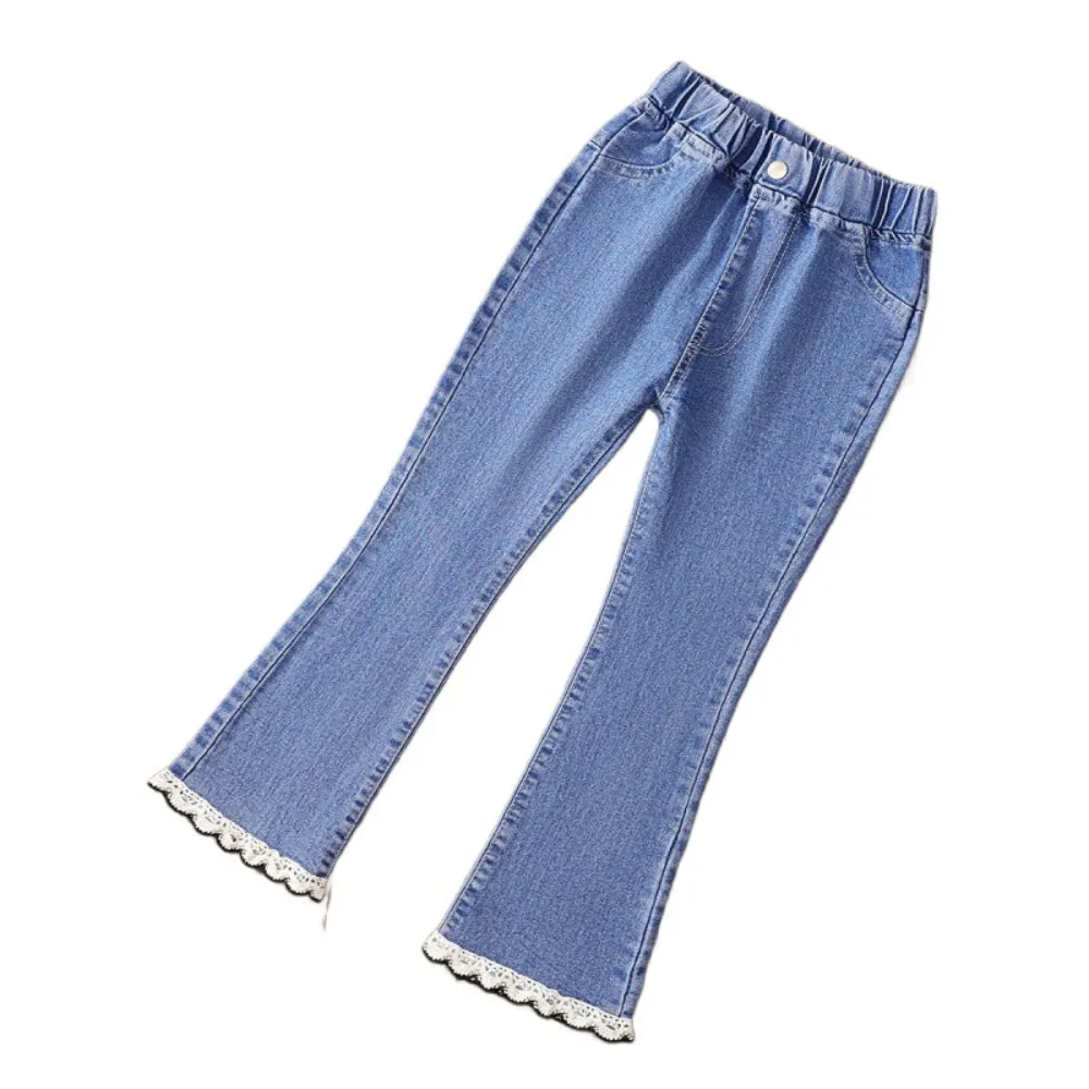 

Simple Lace Y2k Bow Denim Jeans Wide Leg Irregular Teens Bell-bottom Trousers Loose Clothing Girl Split Cowboy Pants Party