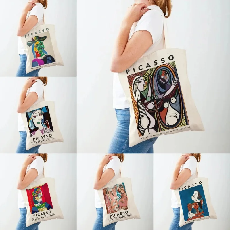Bolso de mano con estampado abstracto de Picasso para mujer, bolso de hombro informal a la moda, bolso de compras de viaje portátil de gran capacidad ecológico
