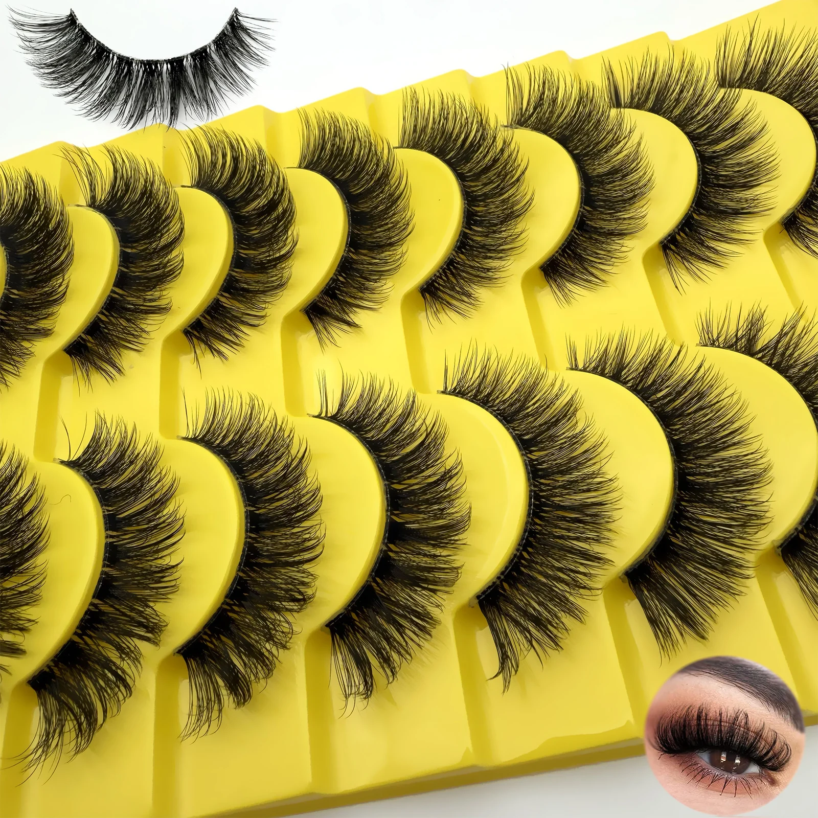 10쌍 인조 밍크 속눈썹 자연스러운 풍성한 3D 두꺼운 볼륨 D 컬 속눈썹 연장처럼 보이는 가짜 속눈썹