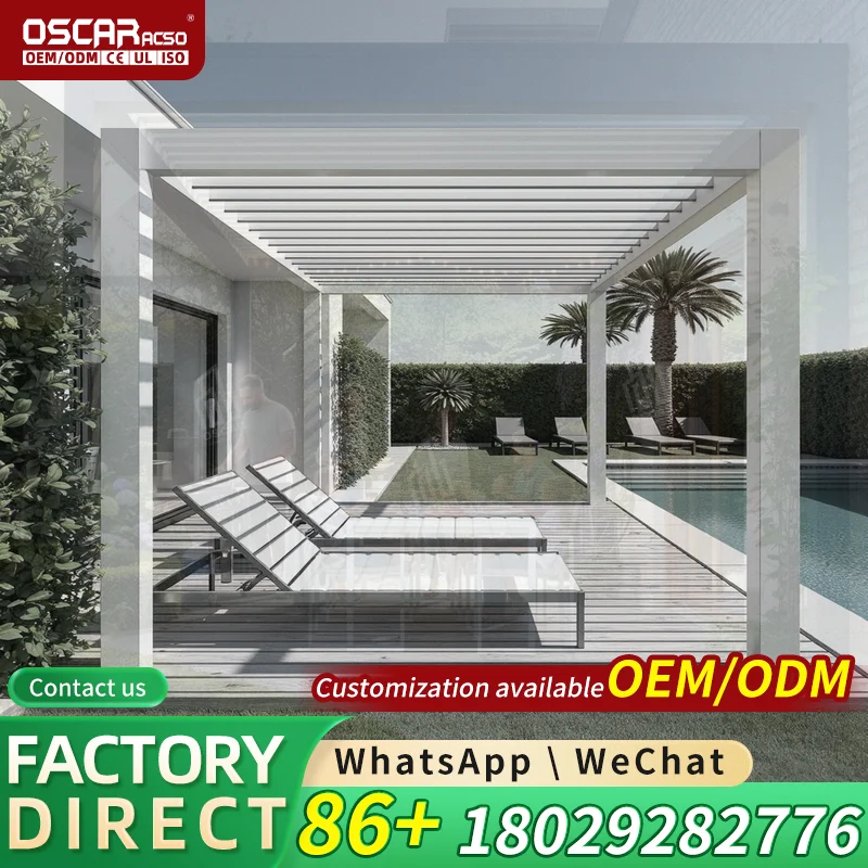 Outdoor Motorized Opening Waterproof Aluminum Structure for Patio and Garden pergola