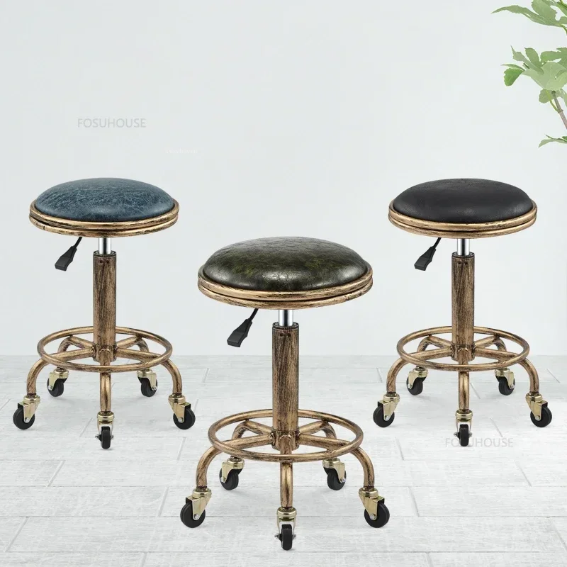 Nordic Barber Chairs Hair Salon Beauty Salon Chair with Wheels Modern Salon Furniture Creative Bar Stool Home Makeup Chair Q