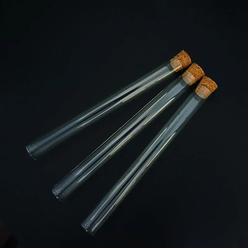 5pcs/lot 20x200mm Flat Bottom Glass Test Tube with Corks High Temperature and Pressure Resistance Lab Glass Tube