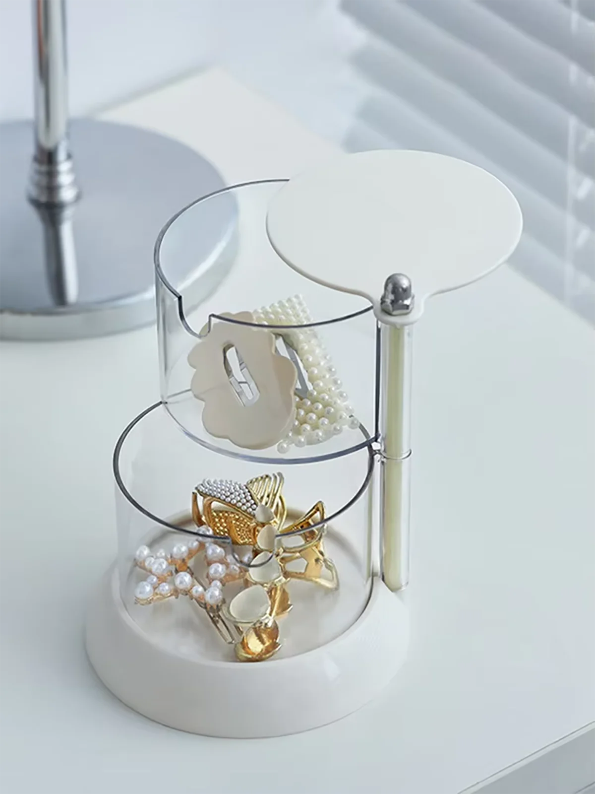 Rotating Jewelry Box Display Stand Organizer Earrings Necklace Ring Storage Box Cotton Pad Makeup Cotton Swabs Organizer