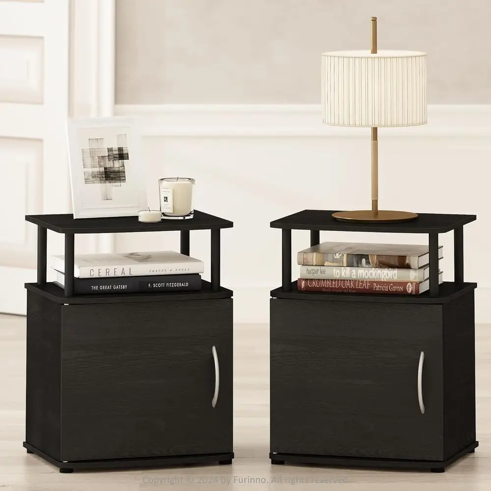 

TIDUR Night Stand Set o 2, Nightstand with Open Shel and Door Cabinet, Round Bede Table, End Table, Side Table, or Bedroom, Livi