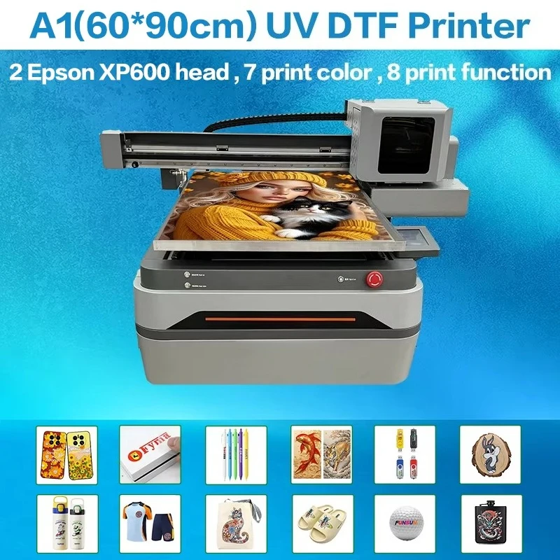 6090 LED UV Flatbed Printer With 1 I3200 Head UV DTF Printer A1 A2 A3 For Bottle Phone Case FL Custom Wholesale