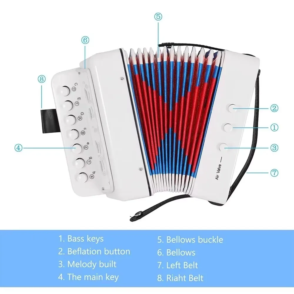 Accordion 10 Keys Piano Accordion for Children with Strap for Beginners Student Educational Musical Instrument