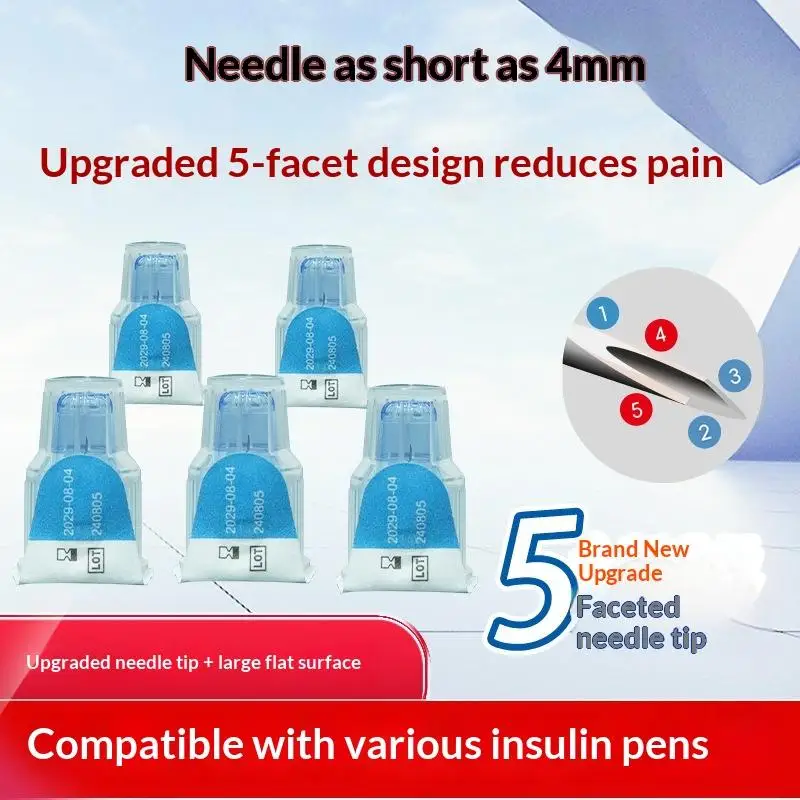 Disposable Insulin Pen Needles 4mm Short Tip 5 Facet Painless Injection Sterile Portable for Outdoor Diabetic Use