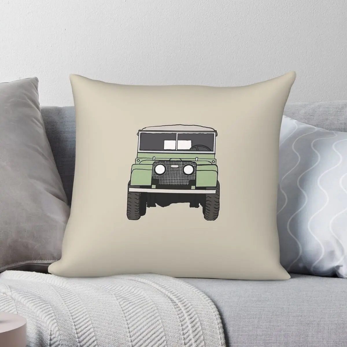 Defender Suv Frontal Sage Green Square Pillowcase Polyester Linen Velvet Printed Zip Decor Bed Cushion Case Wholesale