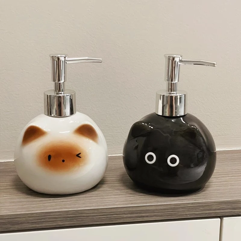 Ceramic Siamese Cat Hand Sanitizer Press Bottle Toilet Shampoo Shower Gel Packaging Bottle Dispenser For Liquid Soap view 4