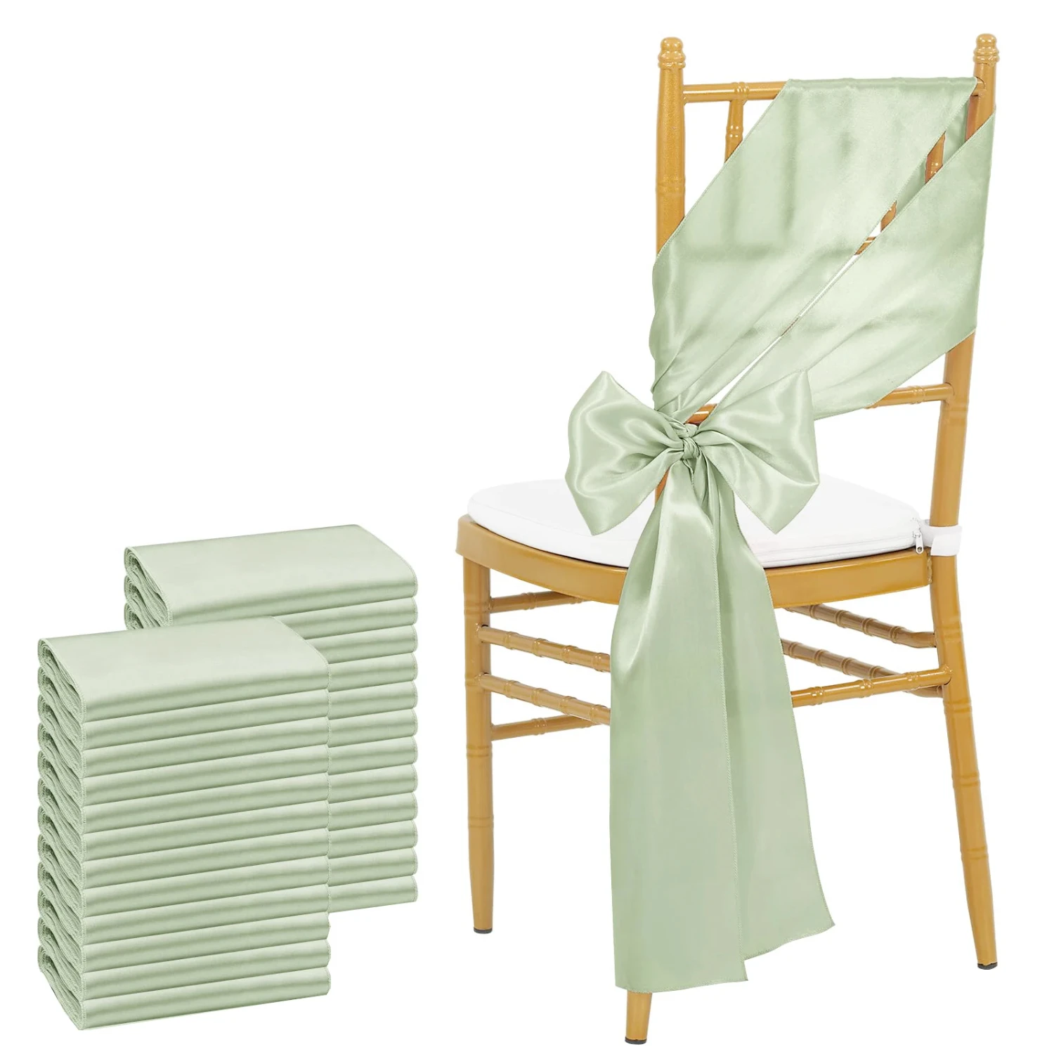 

Sage Green 24PCS 17x275cm Satin Chair Sashes Bows Chair Cover Ribbons Wedding Banquet Party Baby Shower Event Decorations