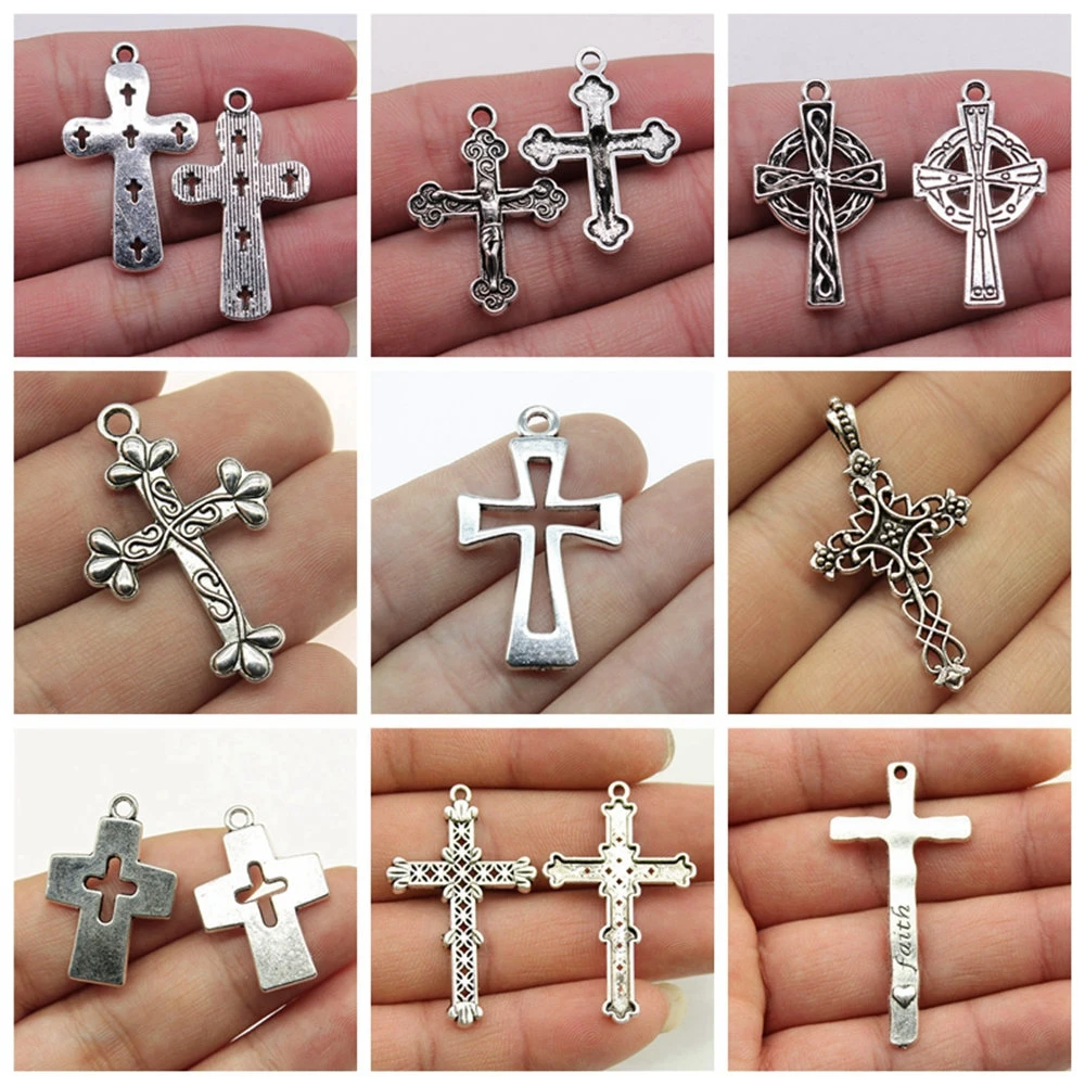 Fashion 6pcs Cross Charm Pendants Diy Jewelry For Necklace Bracelet Craft Findings