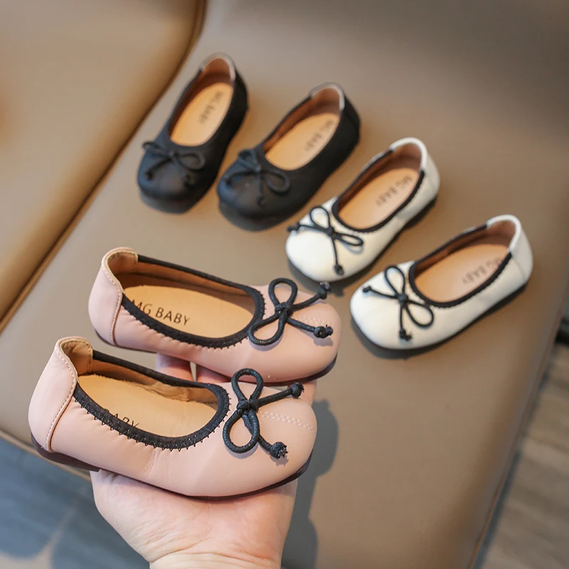 أحذية ماري جينس مسطحة من الجلد الصناعي سهلة الارتداء بفيونكة للأطفال ، أحذية ضحلة للأطفال ، حذاء بناتي خفيف مانع للانزلاق ، 3 ألوان ، الخريف ، 21-35 #2