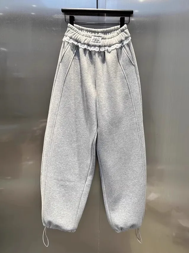 

Lace Patchwork Casual Pants Women's Autumn Winter New Sle Fce Thiened Loose Slimming Korean Sle Cuffed Pants