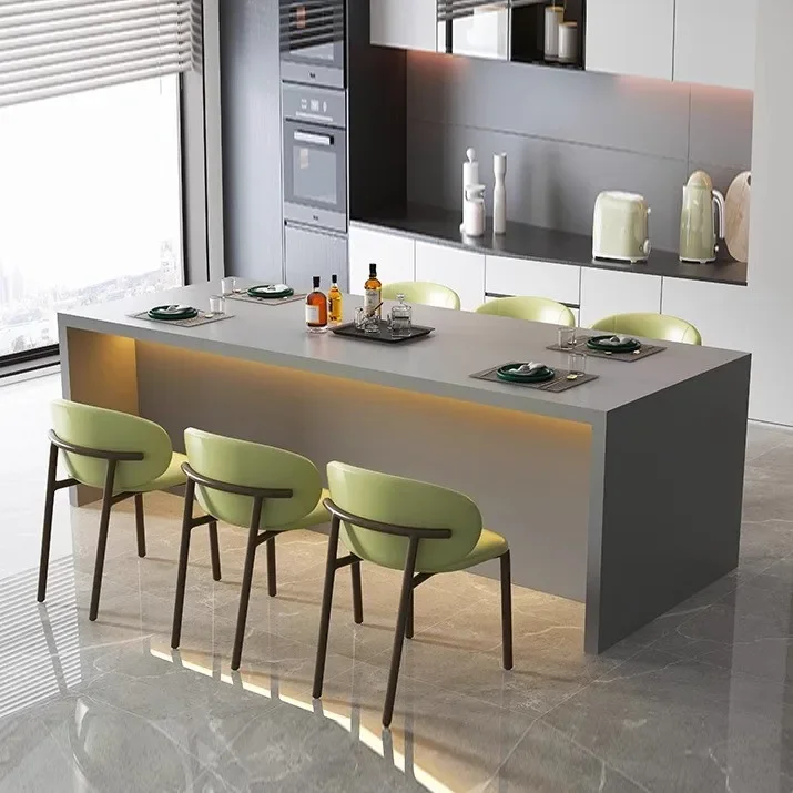 Rock slab west kitchen island dining table integrated flush bar table home open kitchen middle guide table