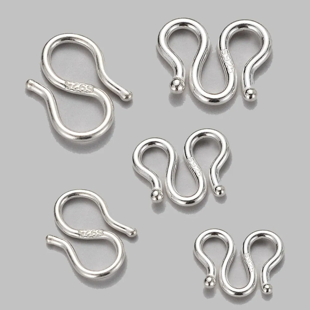 Conectores de hebilla en forma de letra S M de Plata de Ley 925, 2 uds., para DIY, collar, pulsera, cierres finales, ganchos, suministros para fabricación de joyas
