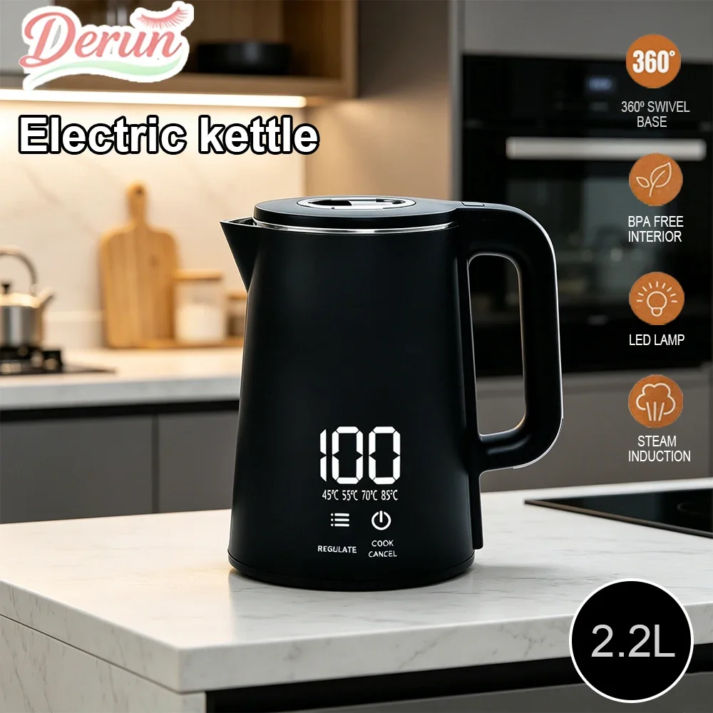2.2L Digital Electric Water Kettle Touch Screen 4 Temperature Settings Fast Heating Tea Coffee Maker with Keep Warm Function