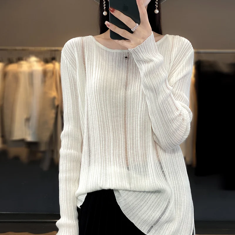 Spring and Summer Cashmere Sweater Women\'s Hollow out thin cashmere sweater Casual Knitted  Women\'s Undercoat Fashion