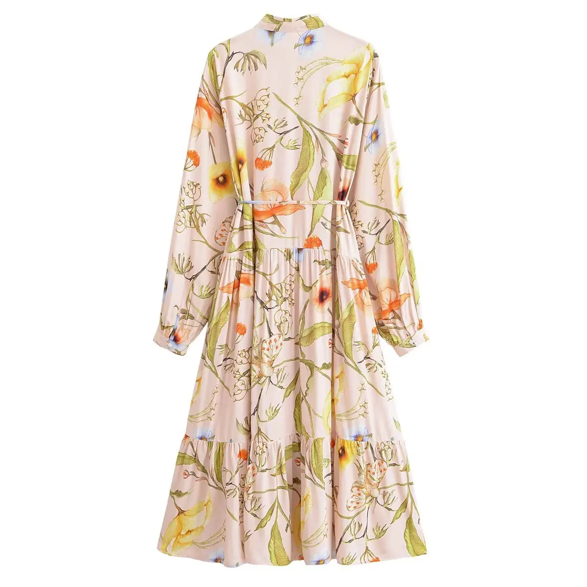 Robe mi-longue à manches longues et col en v pour femme, style Boho, imprimé Floral, avec ceinture, décontractée, pour la plage, les vacances, printemps et été, 2025