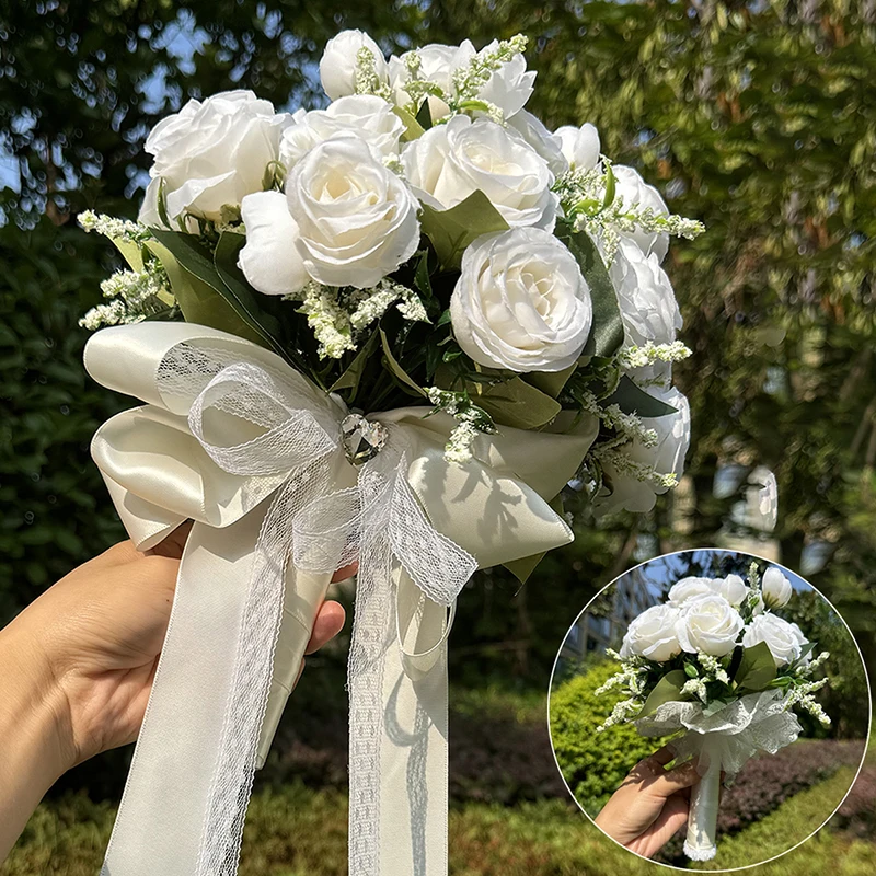 1PC Wedding Bride Bridesmaid Holding Flower Wheat and Green Leaf Simulation Wedding Bouquets Valentine's Day Wedding Banquet Bri