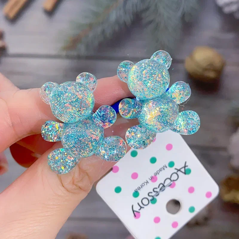 New Korean Fashion Glitter Bear Elastic Hair Bands Children Hair Rope Ties Barrettes Headwear Girls Kids Hair Accessories