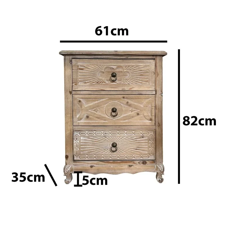 Fir short side cabinet edge few carved log color three pumping cabinet 61 * 35 * 82cm