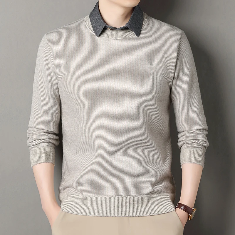 2025 Autumn Men Polo Collar Sweater Men Thick Warm Knit Pullover Male Business Knitwear Fleece Sweater Male Casual Jumpers