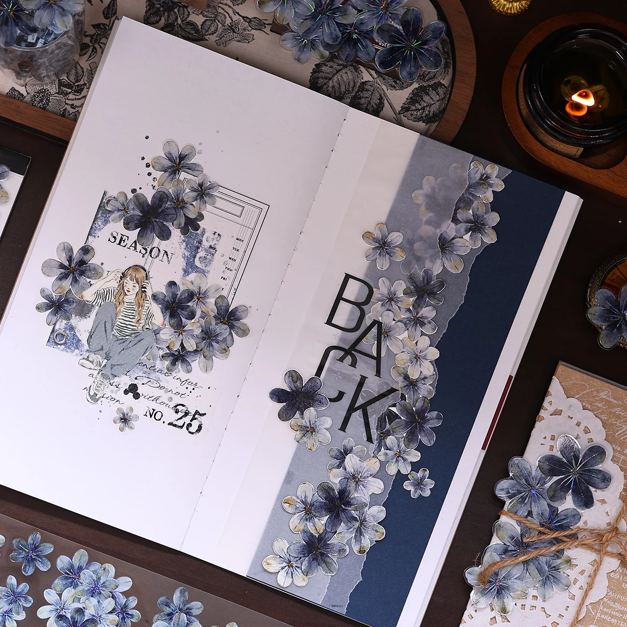 

XiaoBai Navy & Black Floral Washi PET Tape ribbon Journals/Planners/Scrapbooking