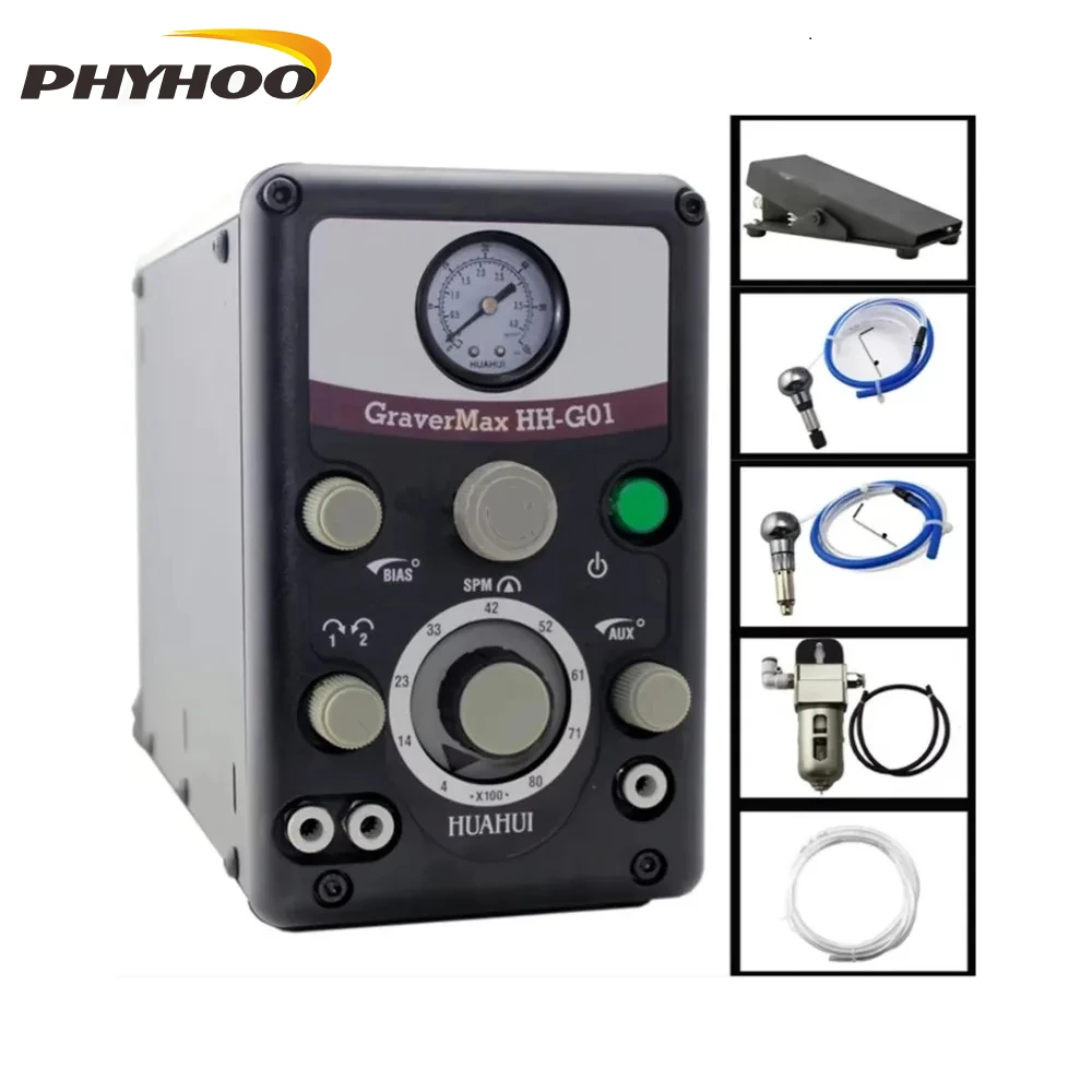 

PHYHOO GraverMax G8 Dual Head Pneumatic Engraver HH-G01 JH-G01 for Quick Metal Engraving and Stone Setting Jewelry Machine