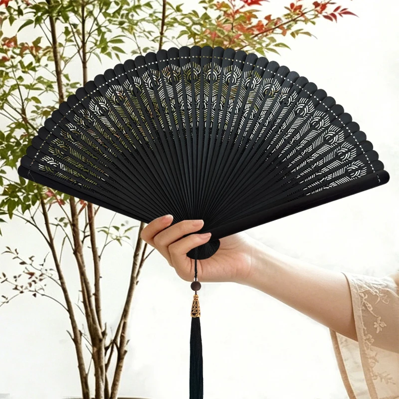 Handmade Hollow Bamboo Folding Fan Portable Summer Cooling Daily Fan for Hanfu Cheongsam Gift Lightweight Chinese Style