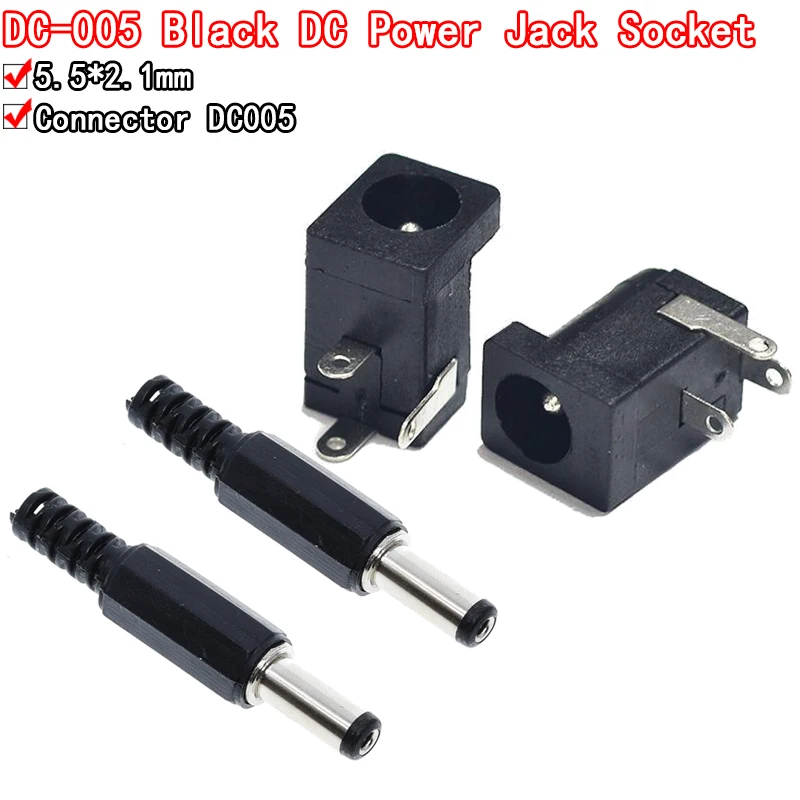 10Pcs DC-005 Black DC Power Jack Socket Connector DC005 5.5*2.1mm 2.1 socket Round the needle