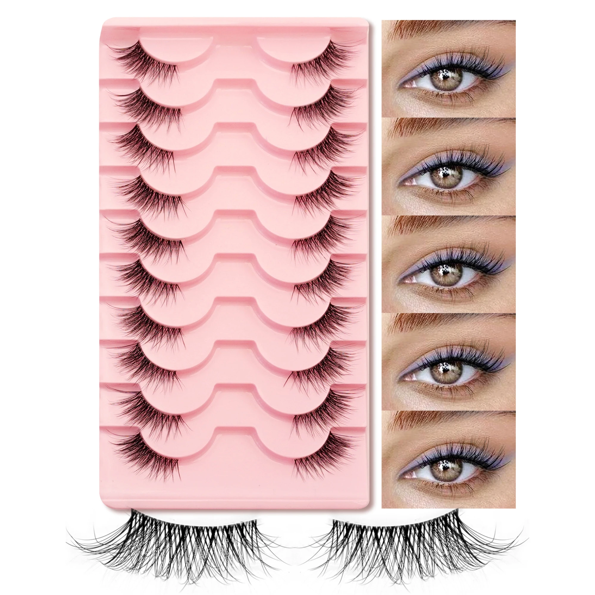 10 paires de cils Hlaf vaporeux 3D faits à la main, Extensions de cils en Faux vison, bande complète, extrémité ailée, cils allongés